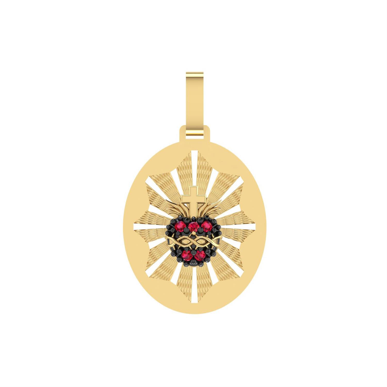 Pingente Oval Sagrado Coração Fundo Ouro 18k