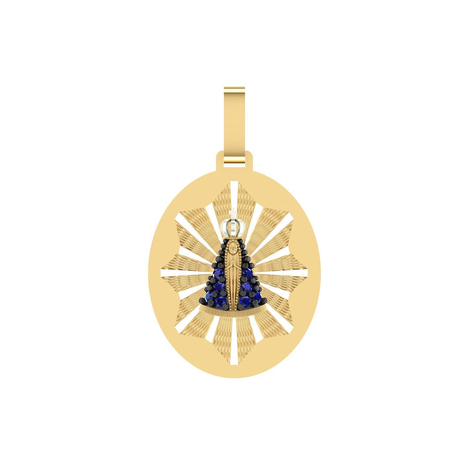 Pingente Oval Nossa Senhora Fundo Ouro 18k