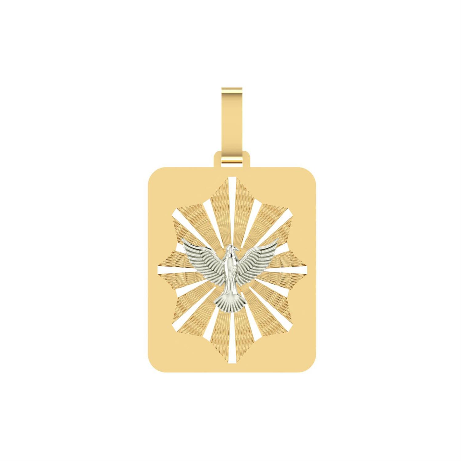 Pingente Retangular Espirito Santo Fundo Ouro 18k