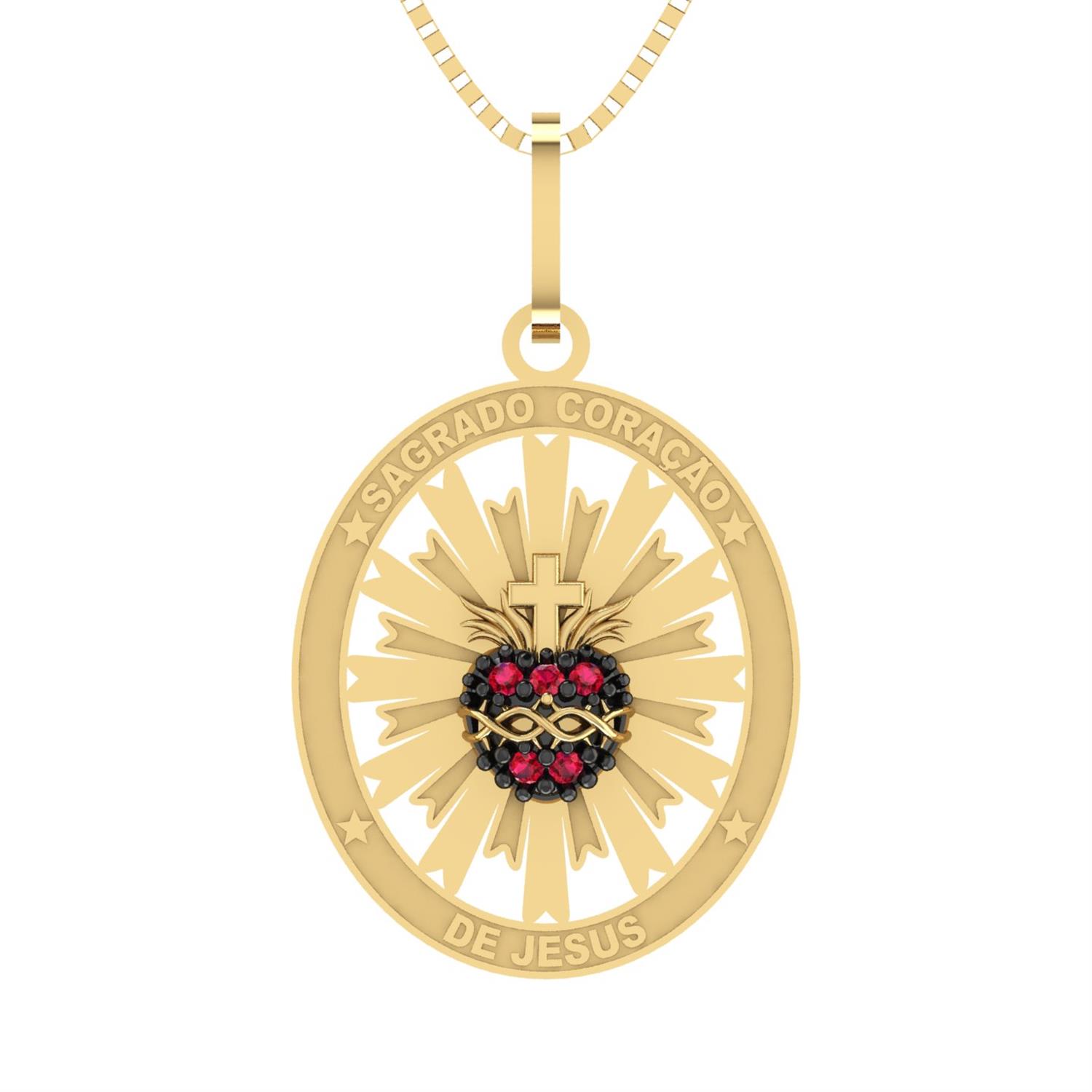 Pingente Oval Sagrado Coração Ouro 18k