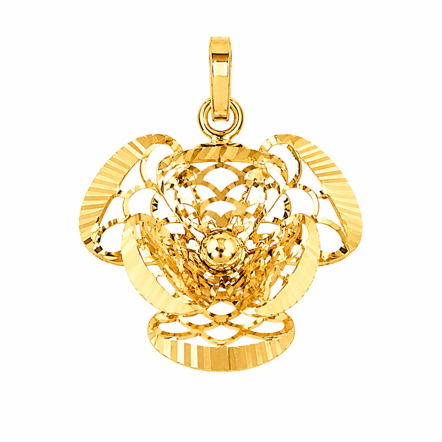 Pingente Flor Vazado Escama 3 Pétalas Em Ouro 18k