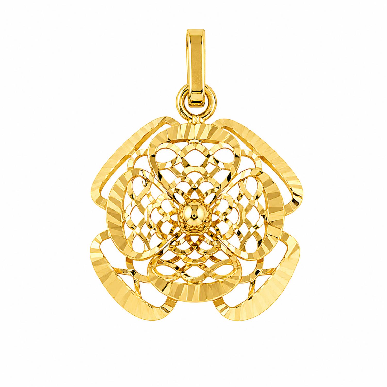 Pingente Flor Vazado Escama 4 Pétalas Em Ouro 18k