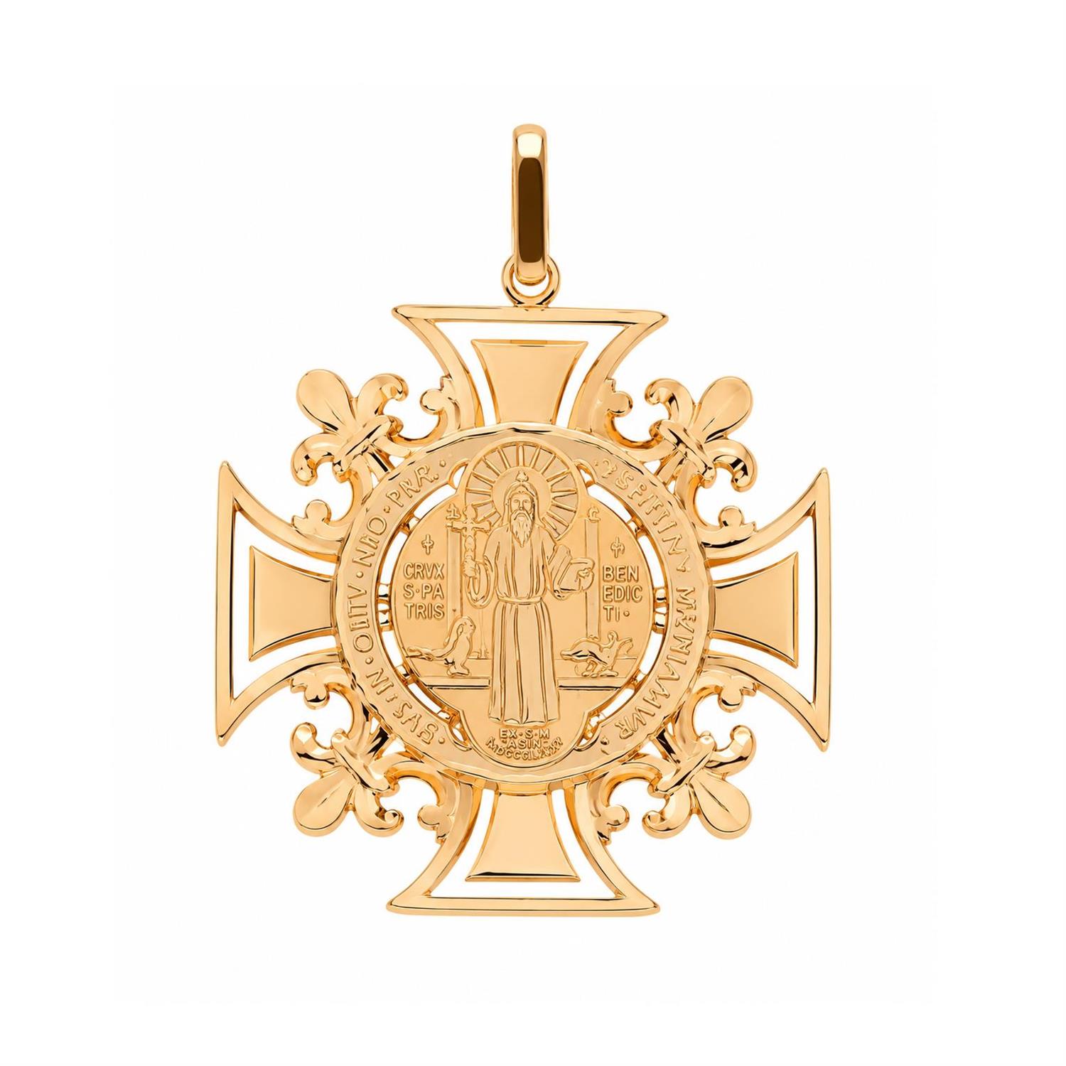 Pingente São Bento 12MM Cruz de Malta Ouro 18k