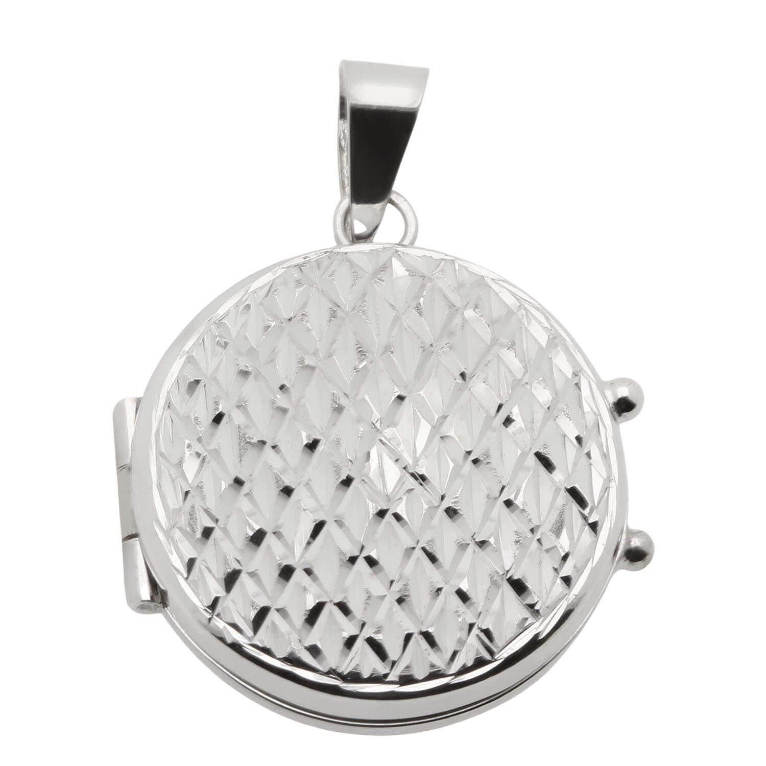 Pingente Relicário Redondo Diamantado Ouro Branco 18k