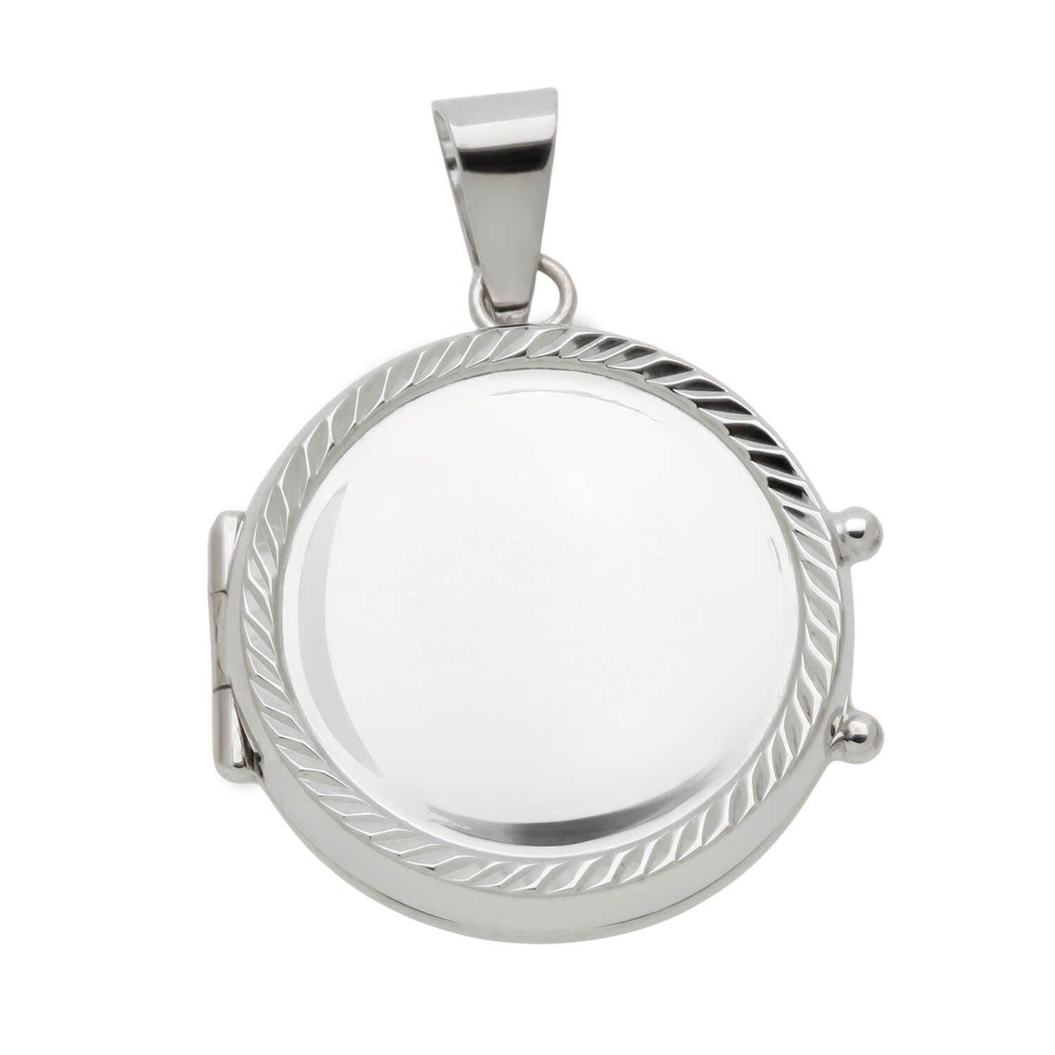 Pingente Relicário Redondo Liso com Diamantados Ouro Branco 18k