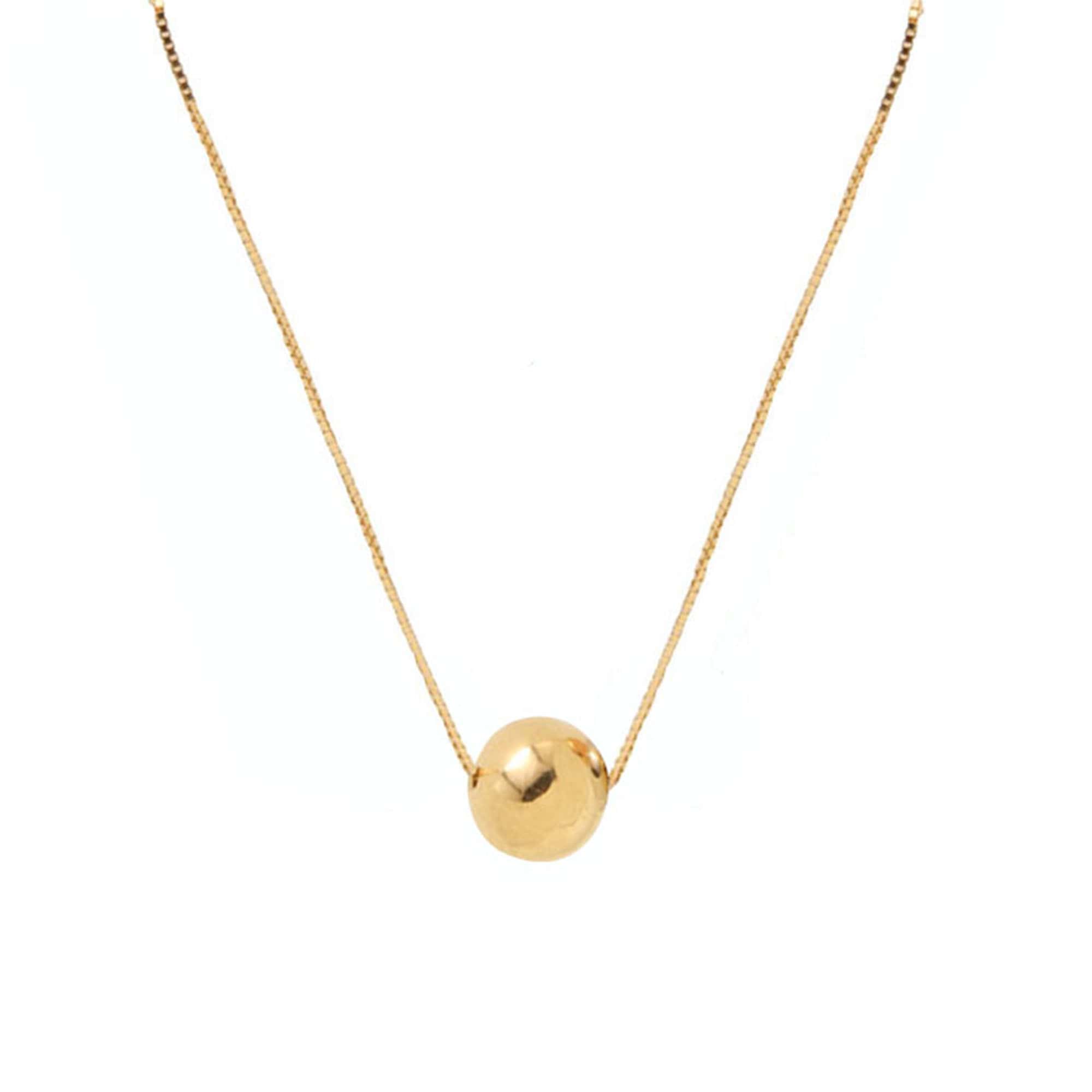 Gargantilha 1 Bola Lisa 5mm 45cm Com Ajuste em 40cm Ouro 18k