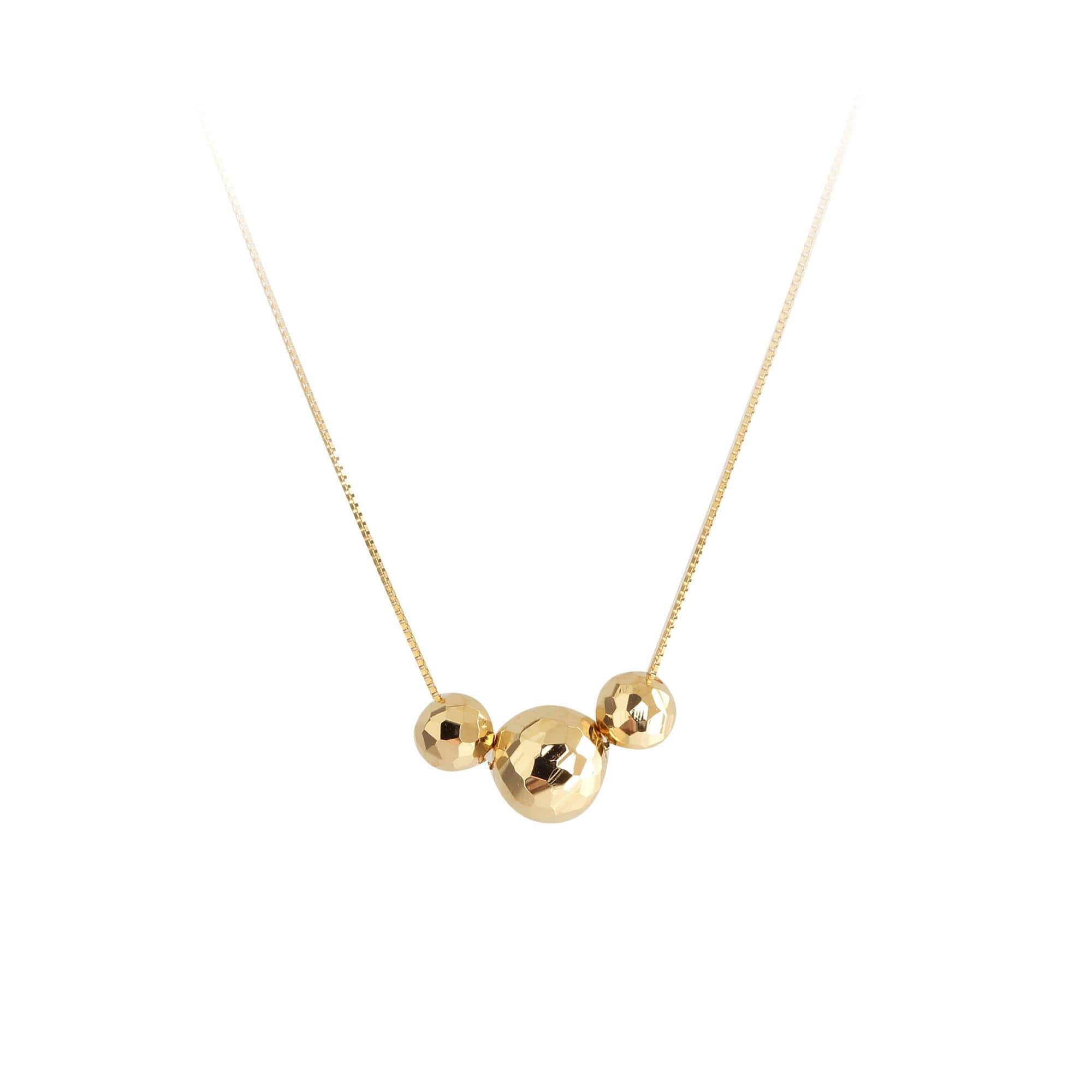 Gargantilha Três Bolas 5mm Diamantada 45cm Com Ajuste em 40cm Ouro 18k