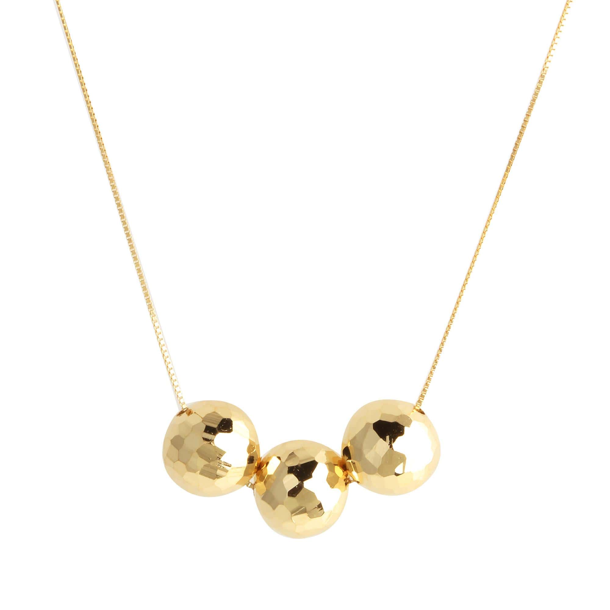 Gargantilha Três Bolas 9mm Diamantada 45cm Com Ajuste em 40cm Ouro 18k