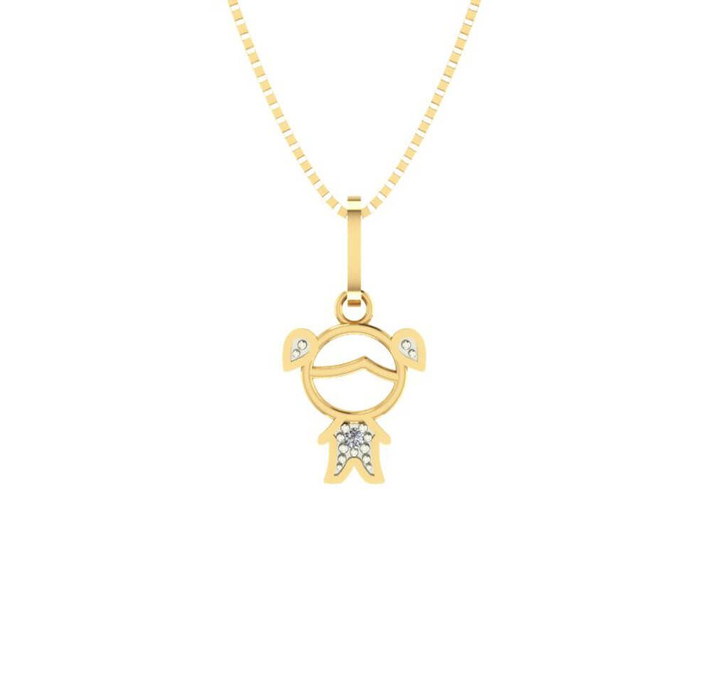 Pingente Menina Mini com Chuquinha Ouro 18k