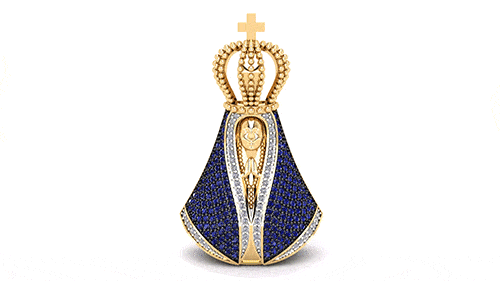 Pingente em Ouro 18k/750 Nossa Senhora Aparecida Grande Manto Azul