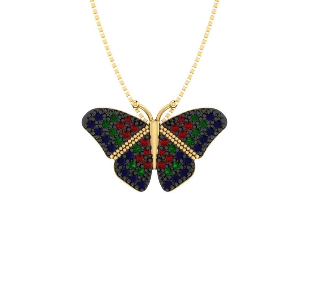 Pingente de Borboleta com 50 Zircônias Ouro 18k