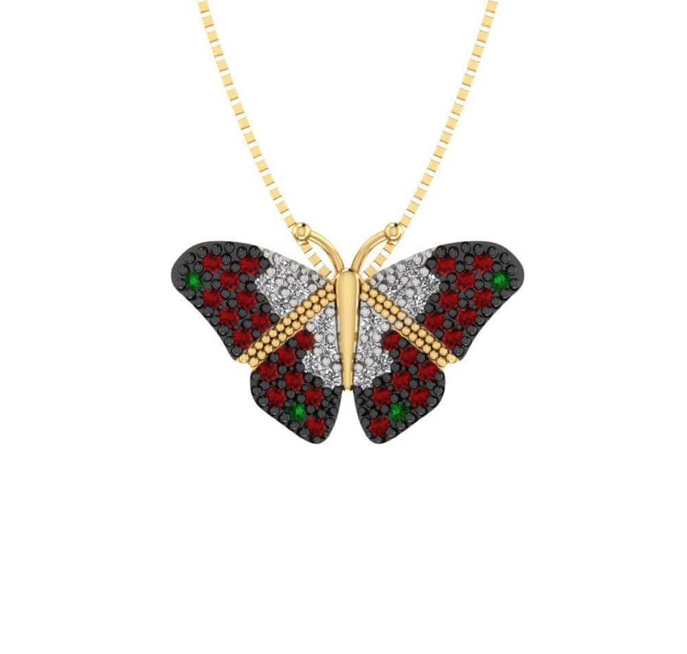 Pingente de Borboleta com 50 Pedras de Zircônias Ouro 18k