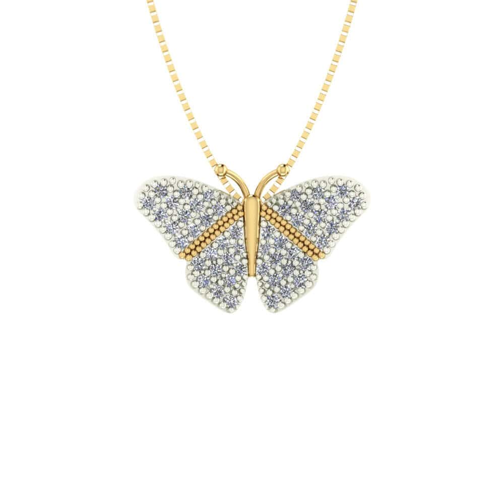 Pingente de Borboleta com 50 Zircônias Brancas Ouro 18k