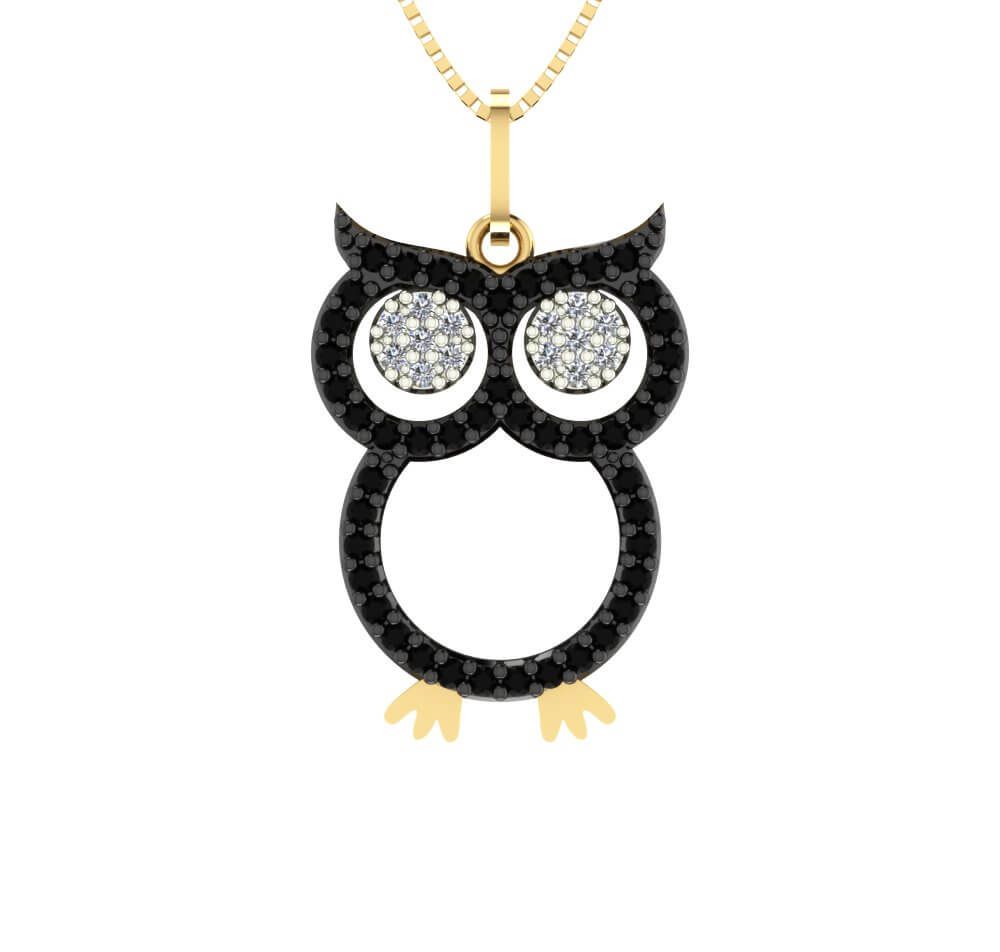 Pingente Coruja com Zircônia Ouro 18k