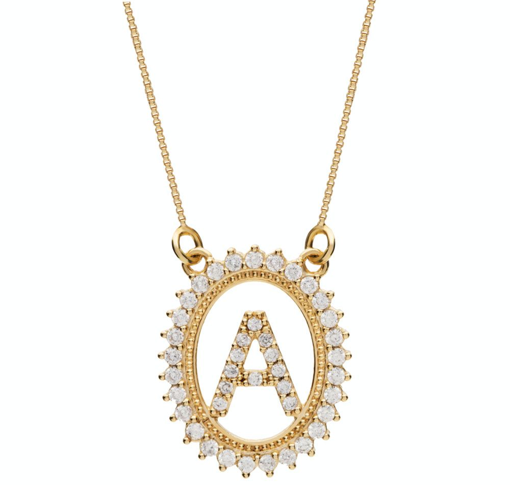 Gargantilha Letra Pavê com 41 Zircônias Ouro 18k