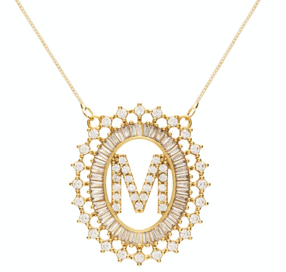Gargantilha Letra Pavê com 89 Zircônias Ouro 18k