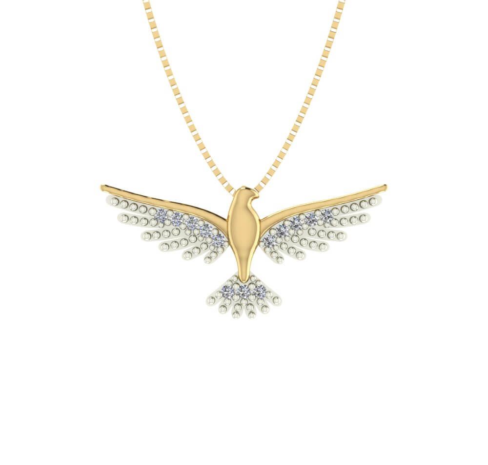 Pingente Espirito Santo Pave com Treze Pedras de Zircônia Ouro 18k