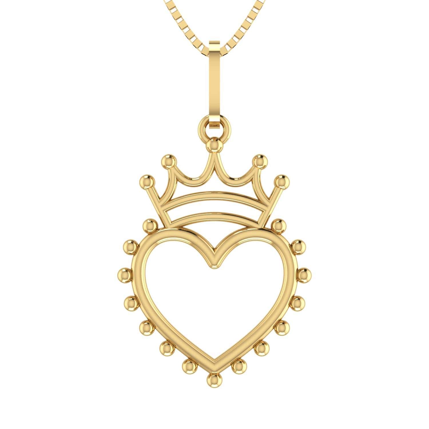 Pingente Coroa com Coração Liso Ouro 18k