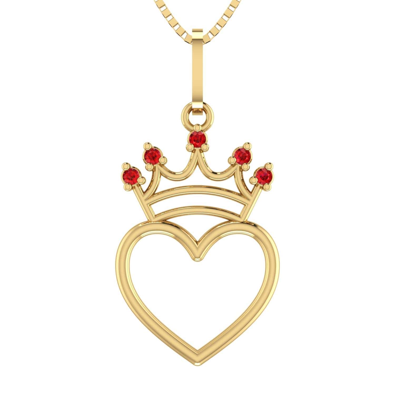 Pingente Coração com Coroa Cravejado com Zircônia Vermelha Ouro 18k