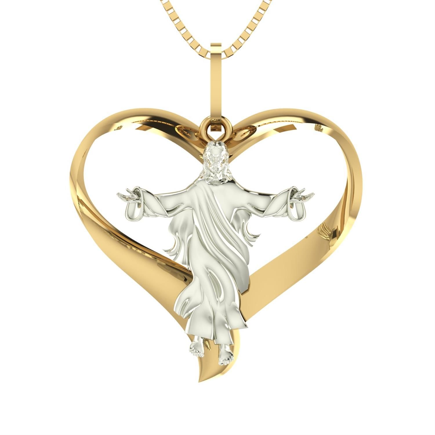 Pingente Coração com Cristo Ouro 18k
