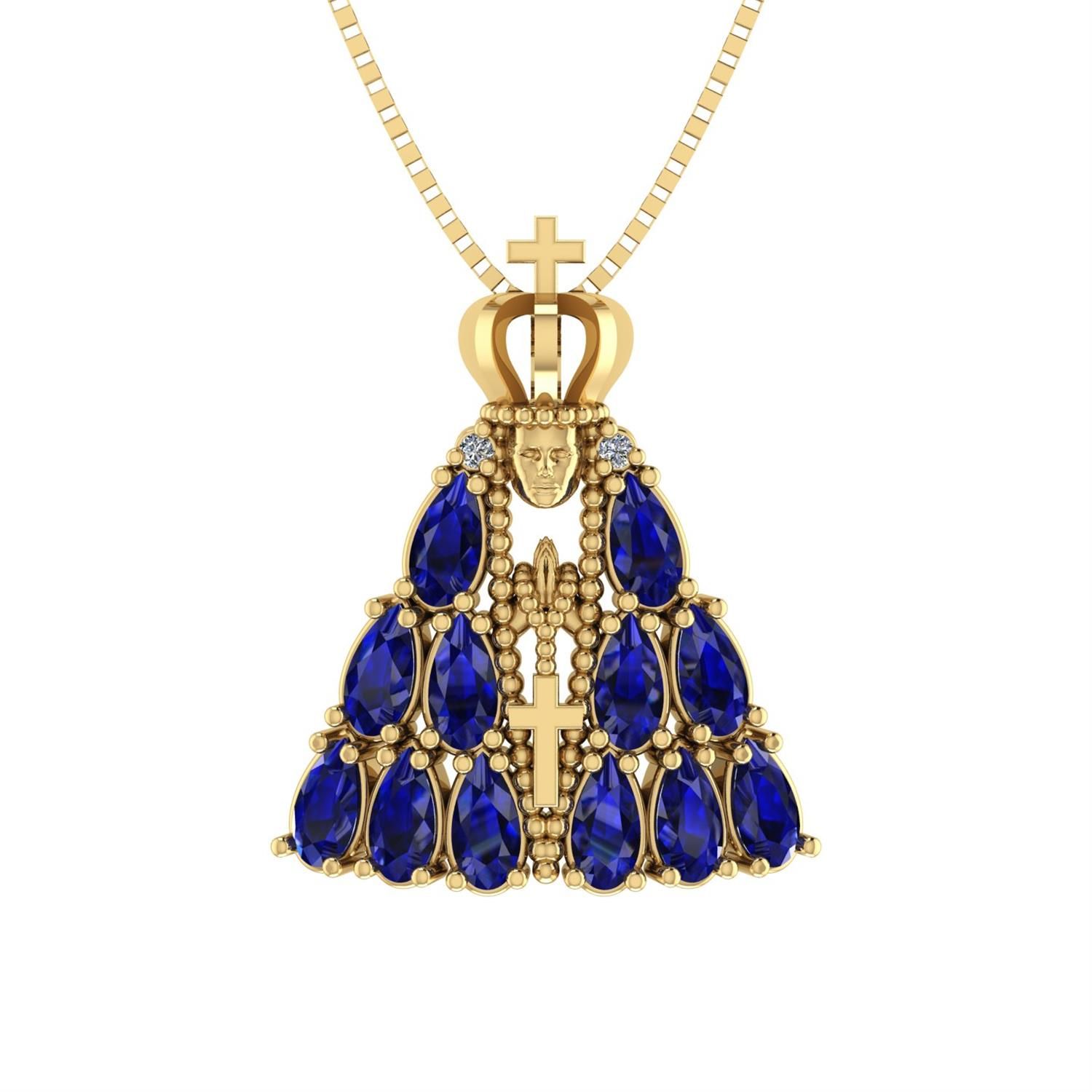 Pingente Nossa Senhora Aparecida Manto com Pedras Ouro 18k