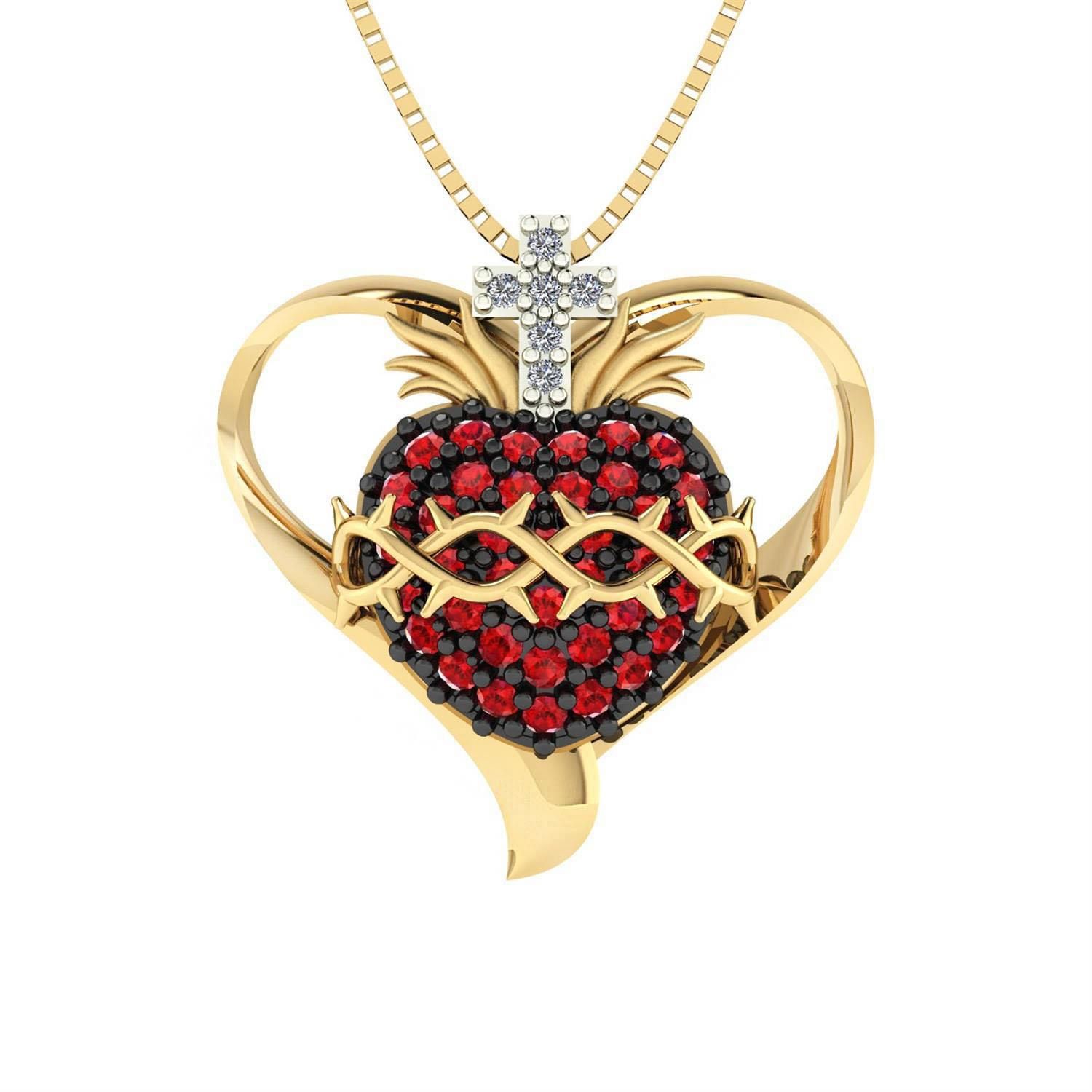 Pingente Sagrado Coração de Jesus com Coração Dourado Médio Ouro 18k