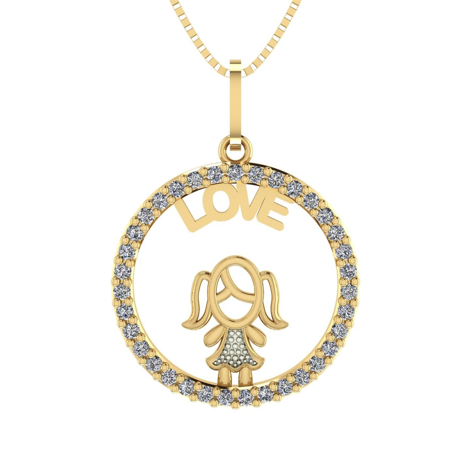 Pingente Filha Love Redondo Cravejado Ouro 18k