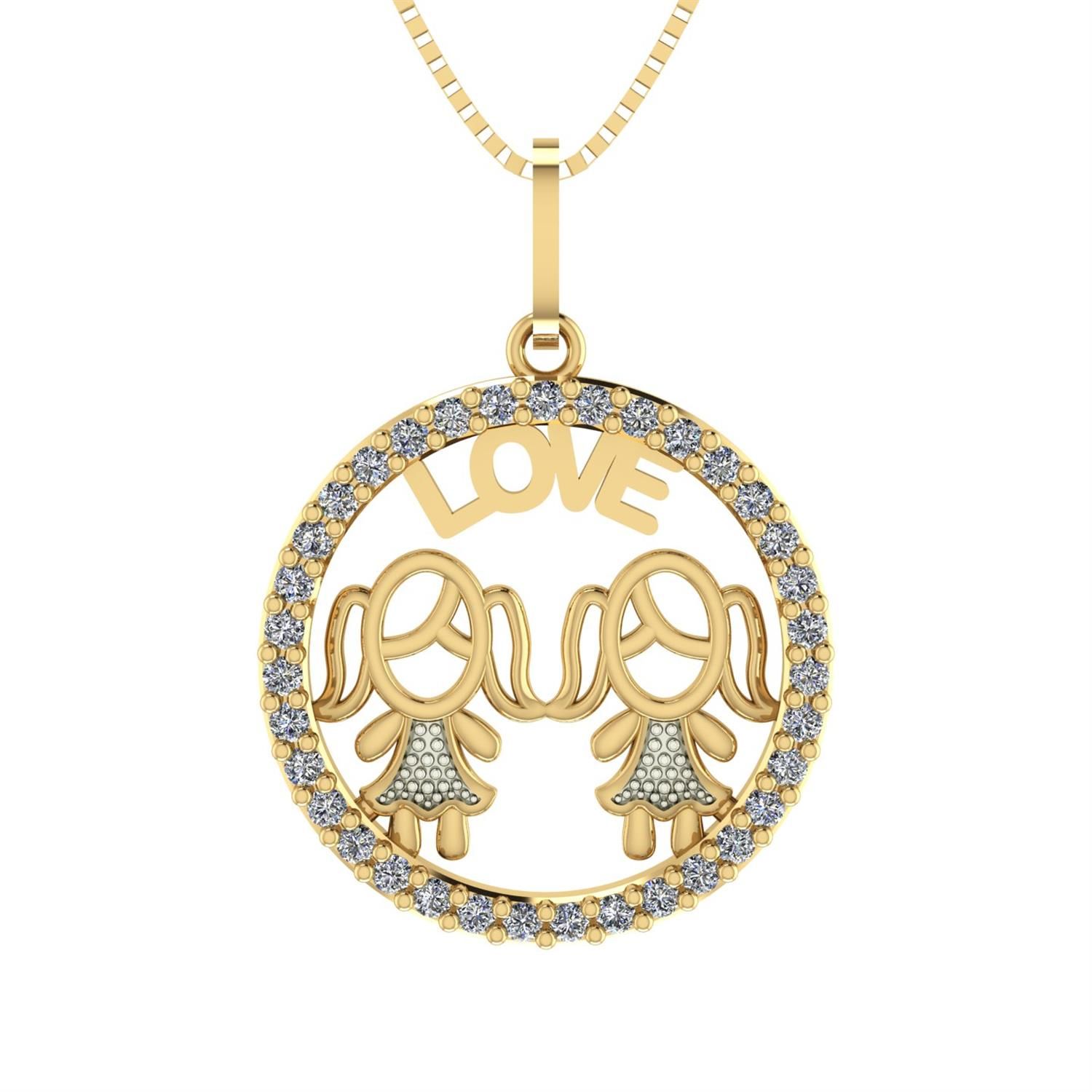 Pingente Filhas Love Redondo Cravejado Ouro 18k