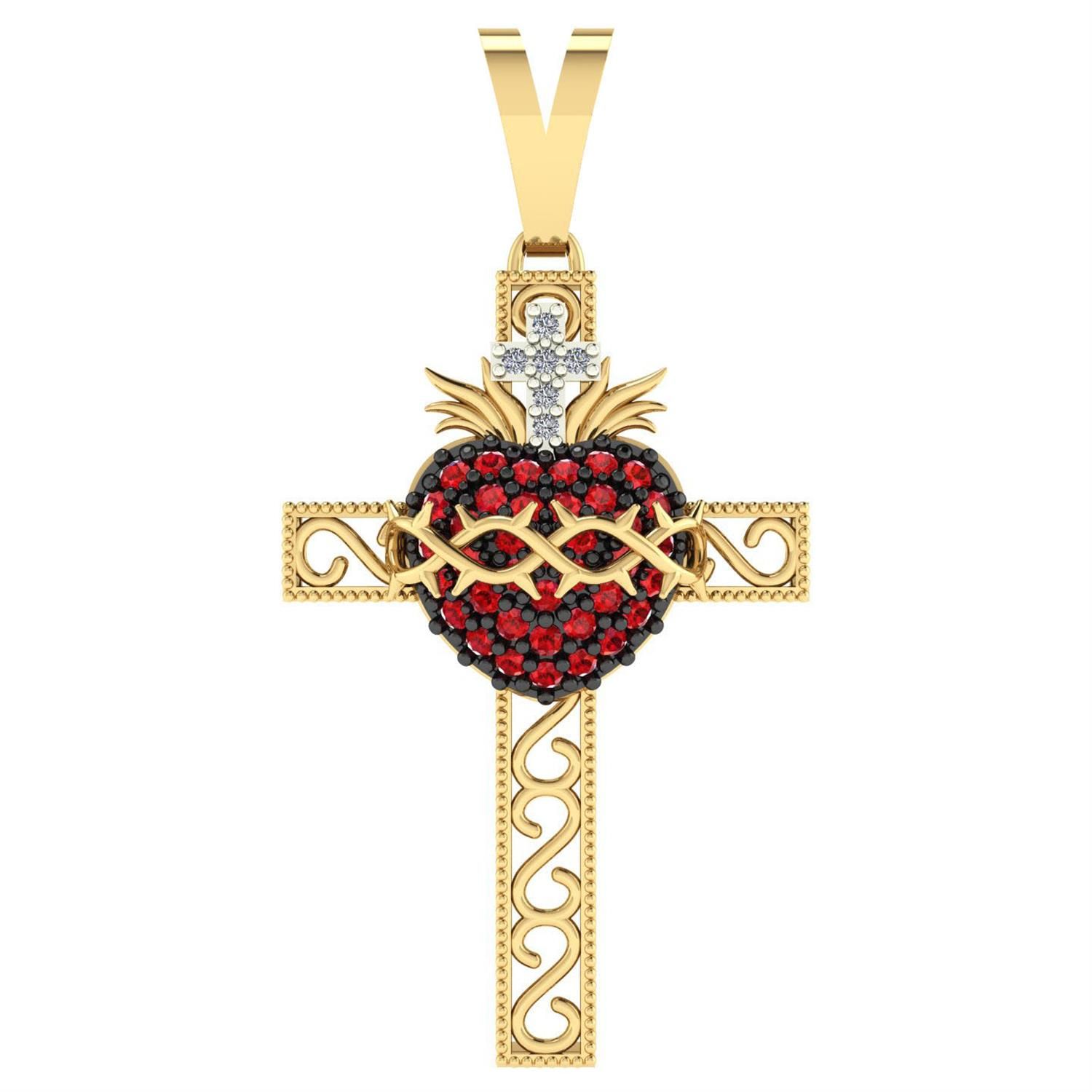Pingente Sagrado Coração na Cruz Grande Ouro 18k