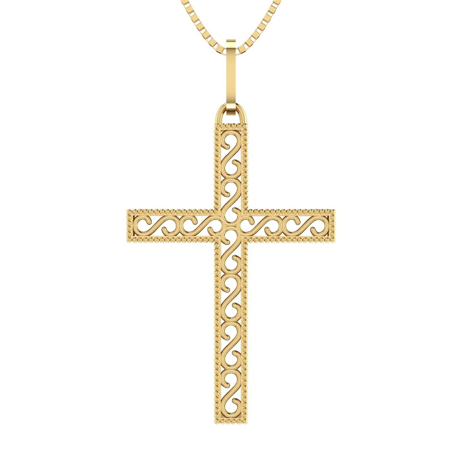 Pingente Cruz de Filigrana Ouro 18k