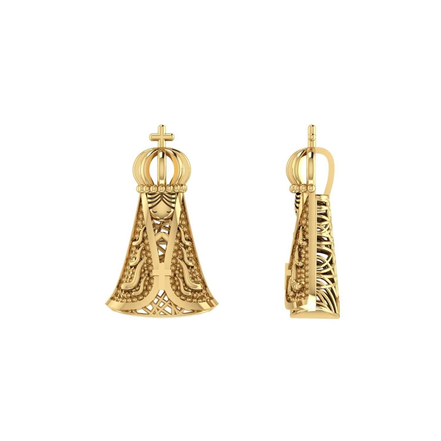 Pingente Nossa Senhora Aparecida Fundo Vazado Ouro 18k