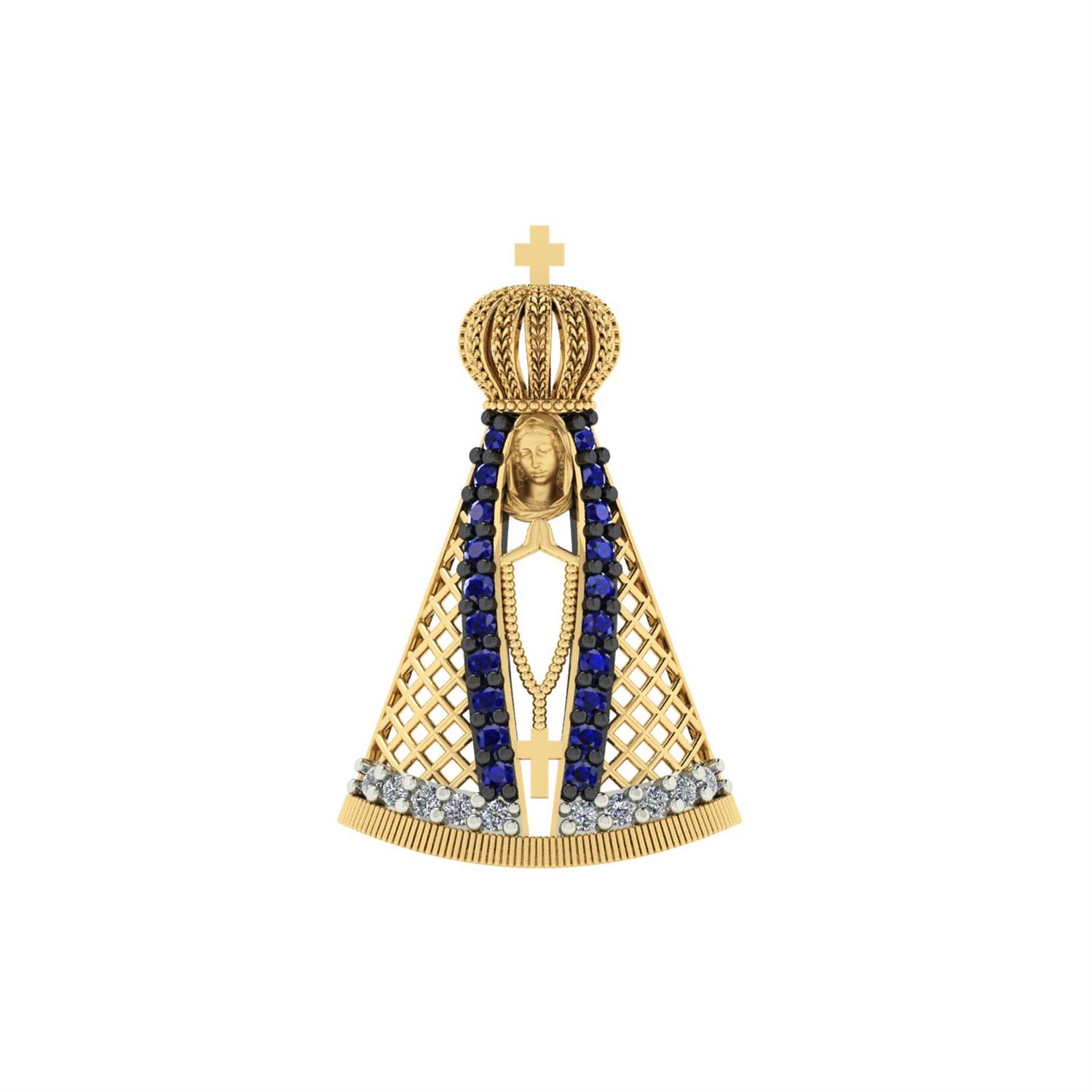 Pingente Nossa Senhora Aparecida Coroada com Zircônias Ouro 18k
