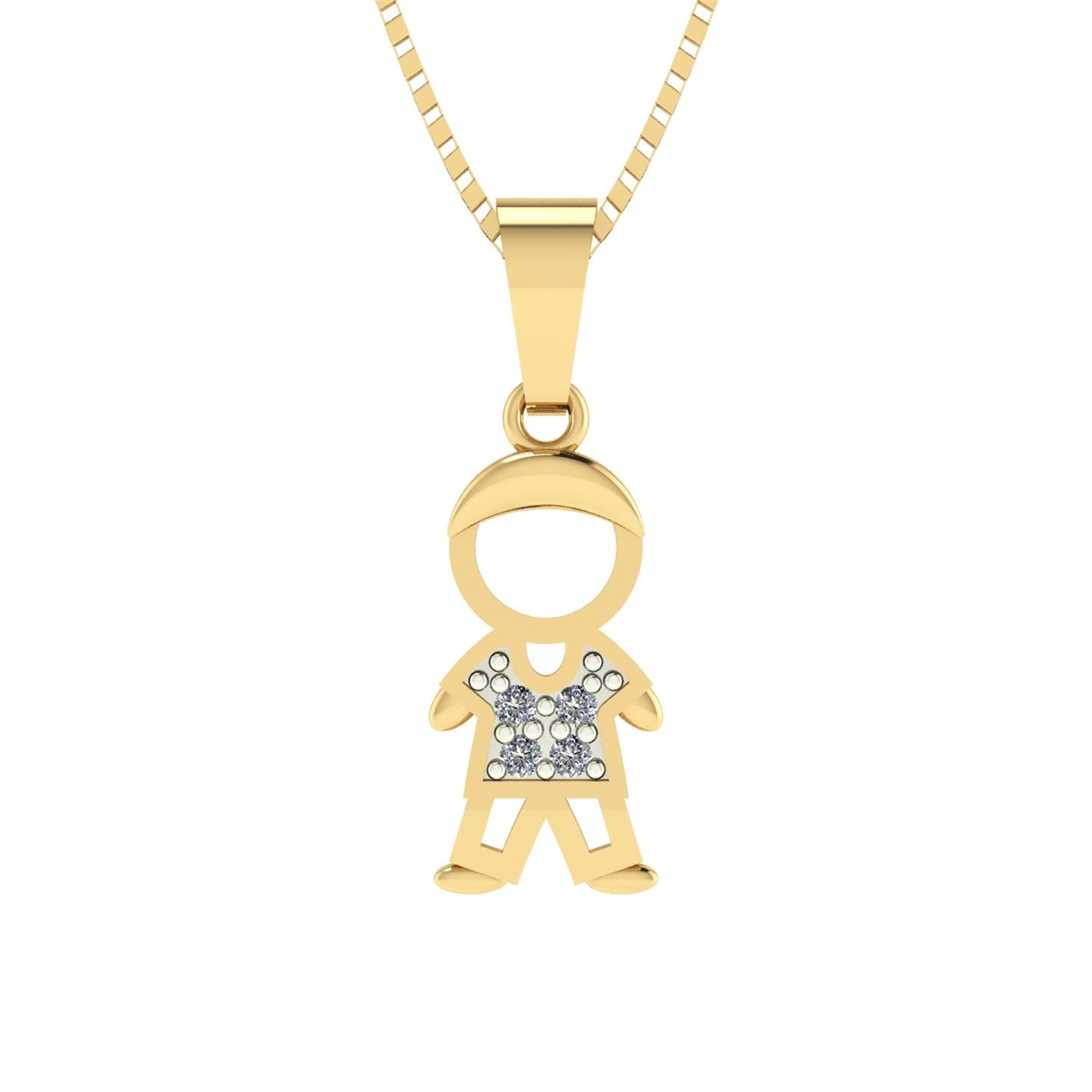 Pingente Menino Pave 4 Pedras Ouro 18k
