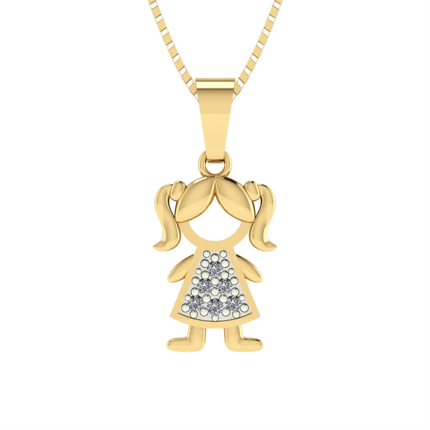 Pingente Menina Pave 5 Pedras Ouro 18k