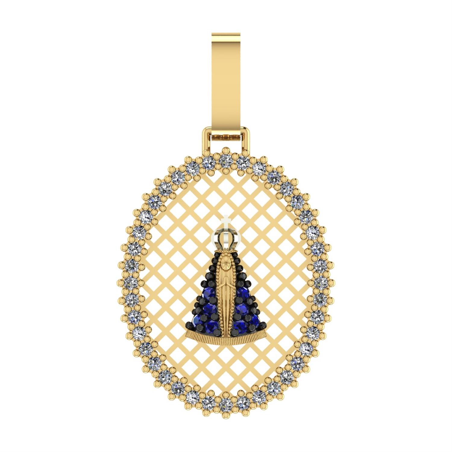 Pingente Oval Tela Vazada Nossa Senhora Ouro 18k