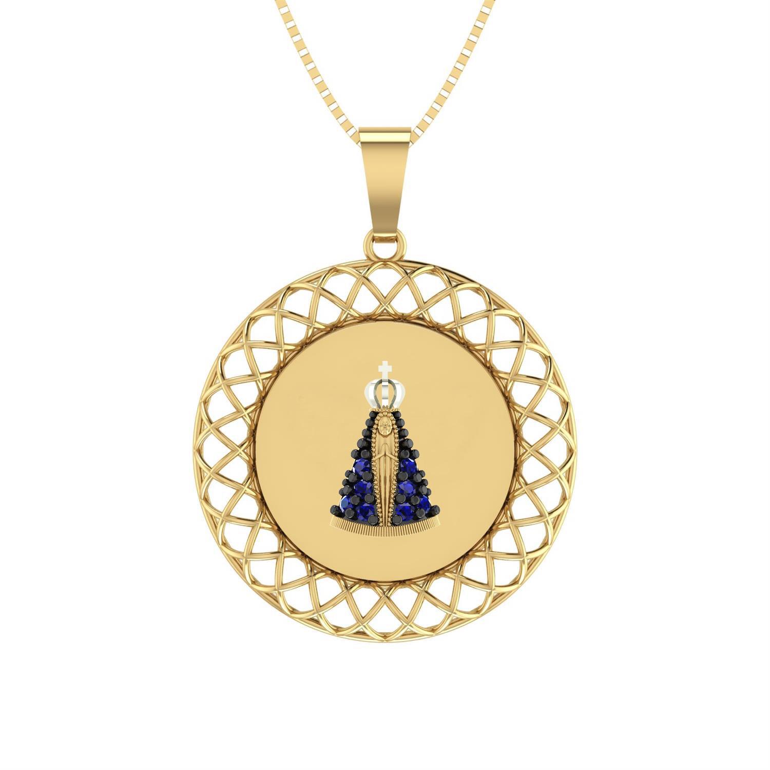 Pingente Mandala Nossa Senhora com Pedras Ouro 18k