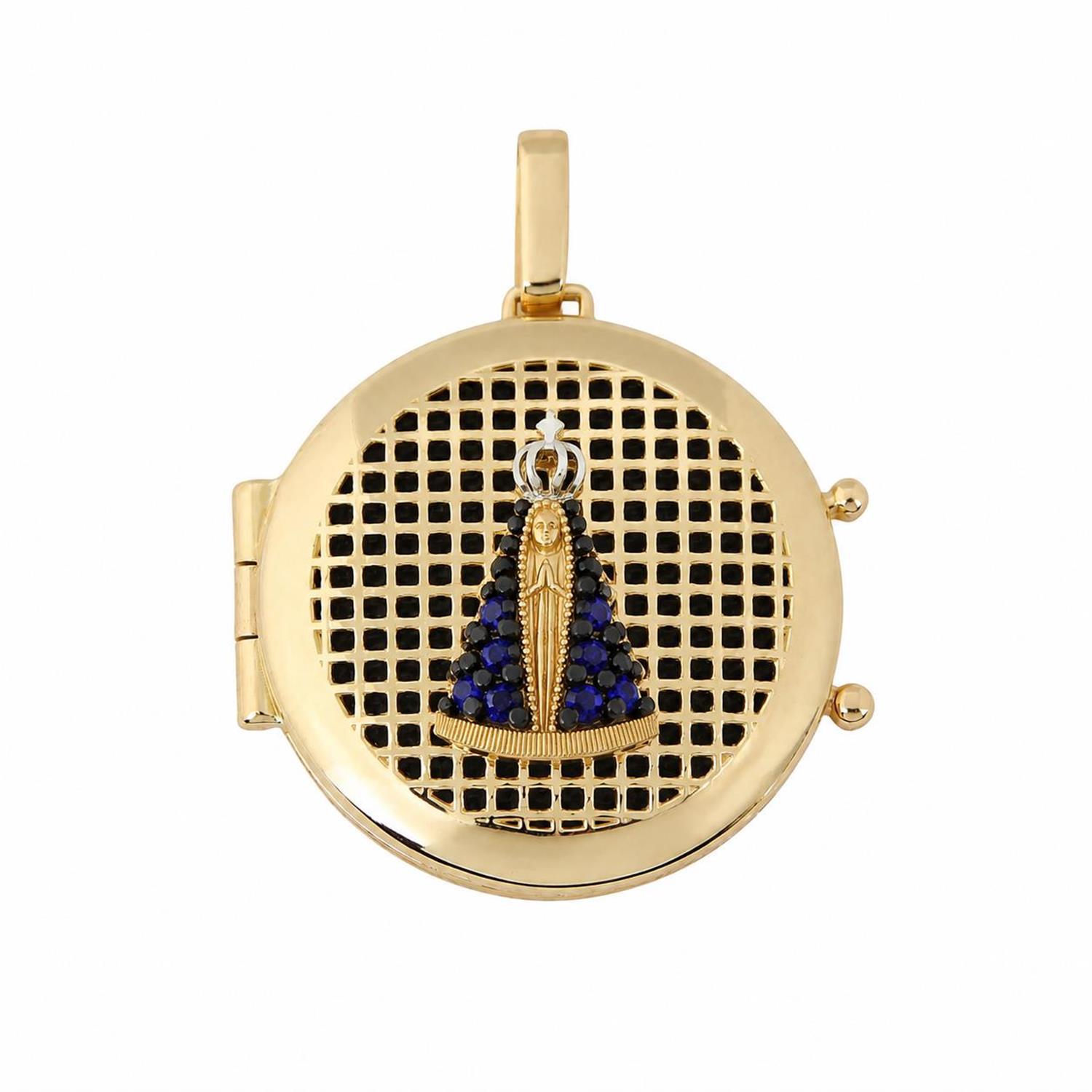 Pingente Relicário Redondo Nossa Senhora Ouro 18k
