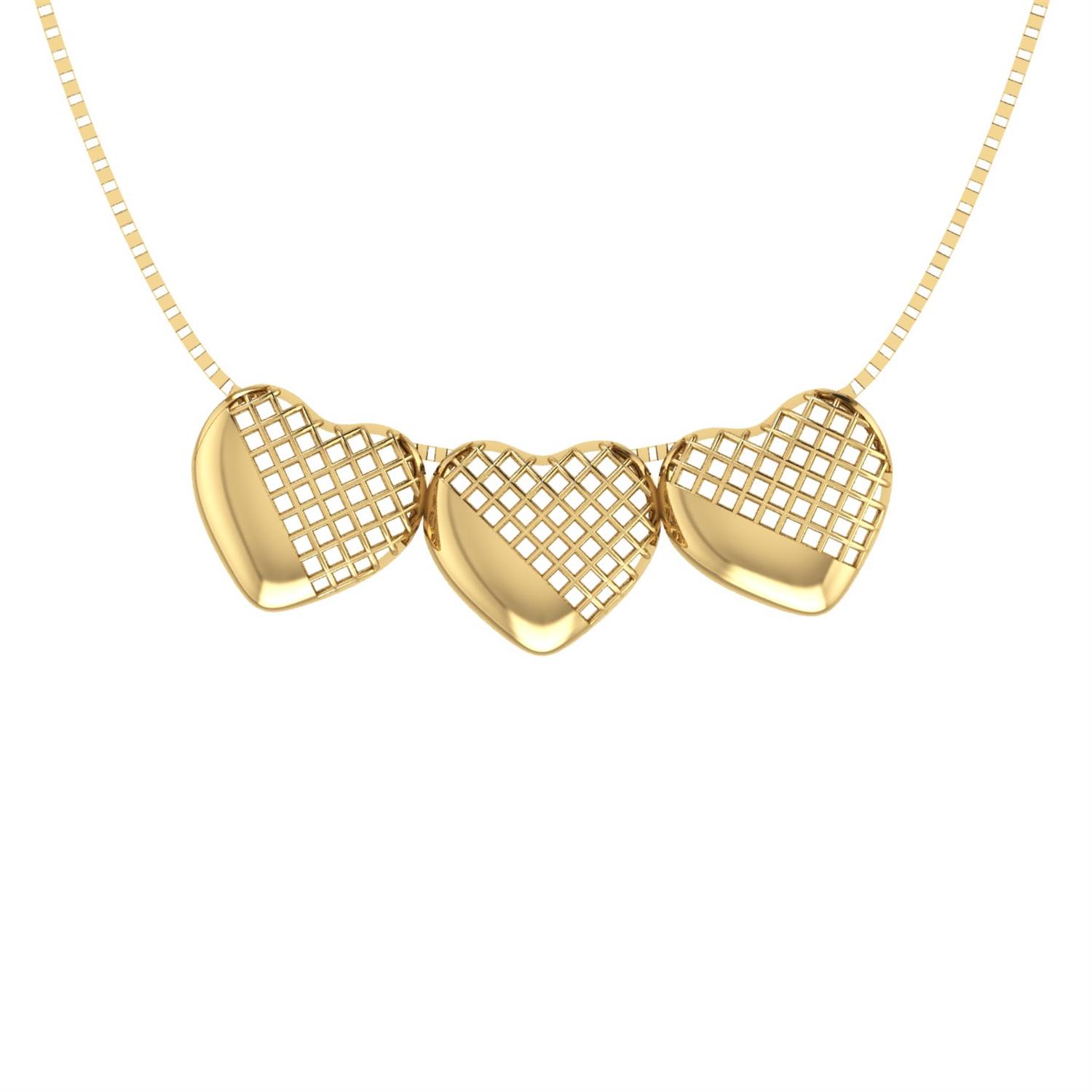 Pingente 3 Coração Telado Ouro 18k