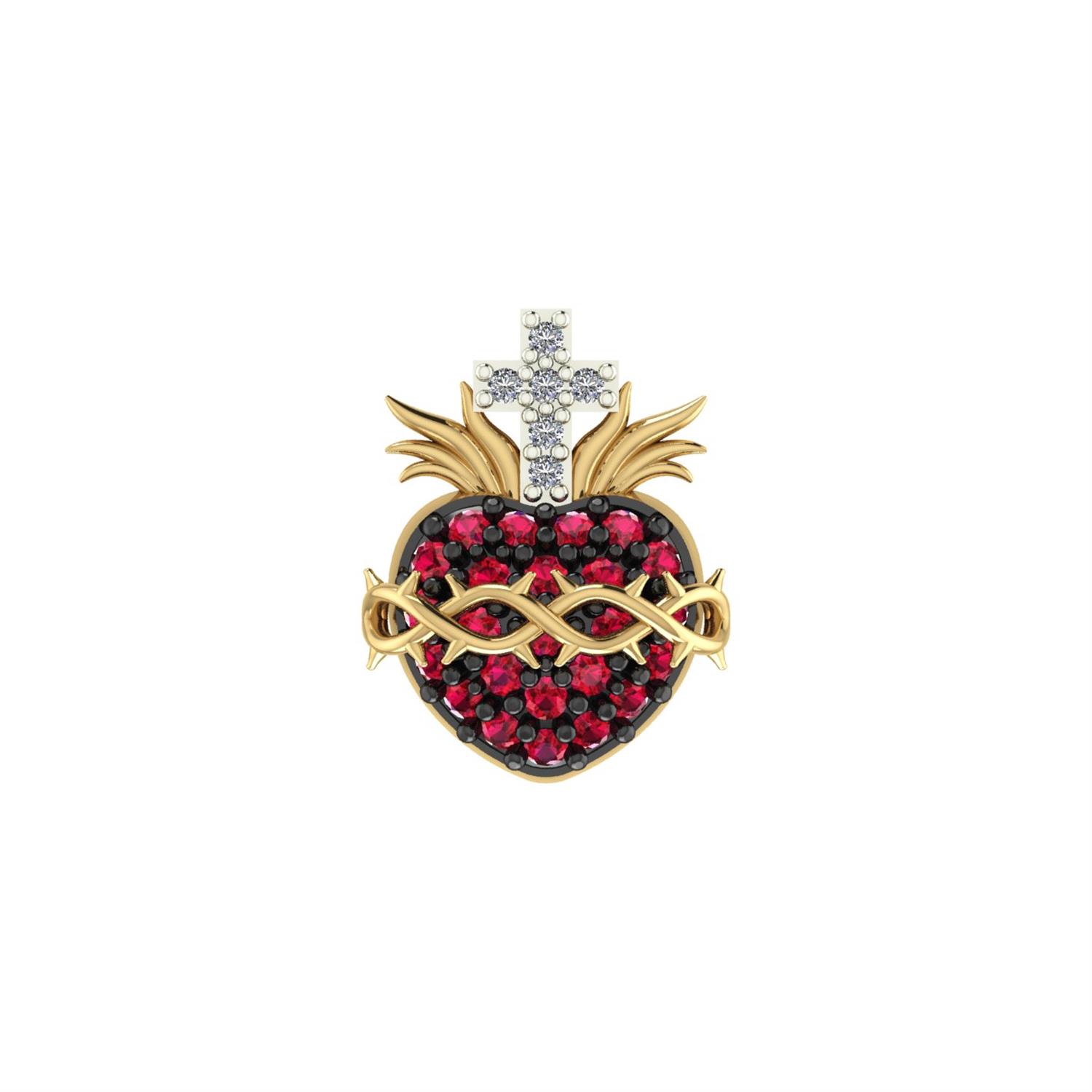 Pingente Sagrado Coração Pave  Ouro 18k