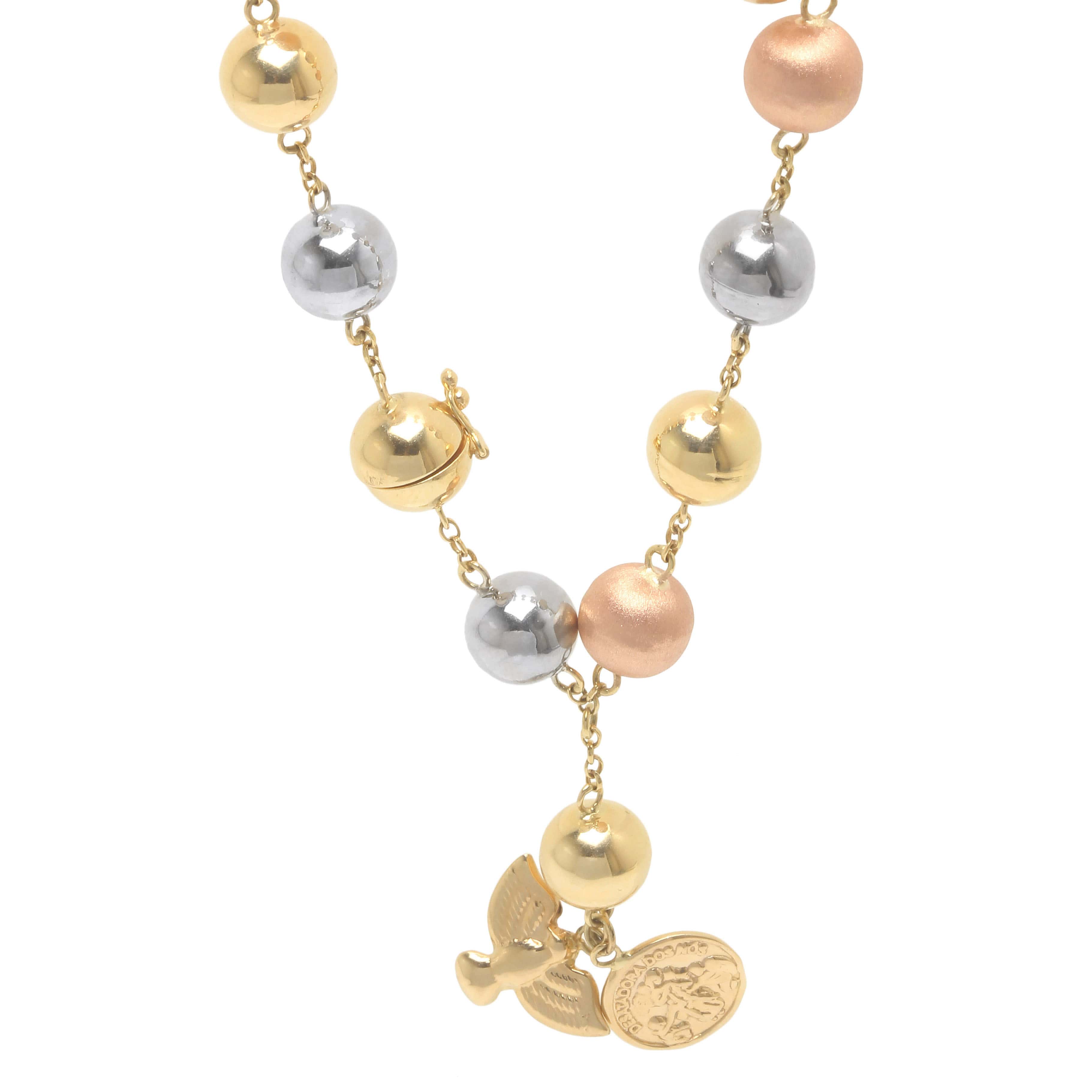 Pulseira Desatadora de Nós com Bola 9mm e 19cm Tricolor Ouro 18k