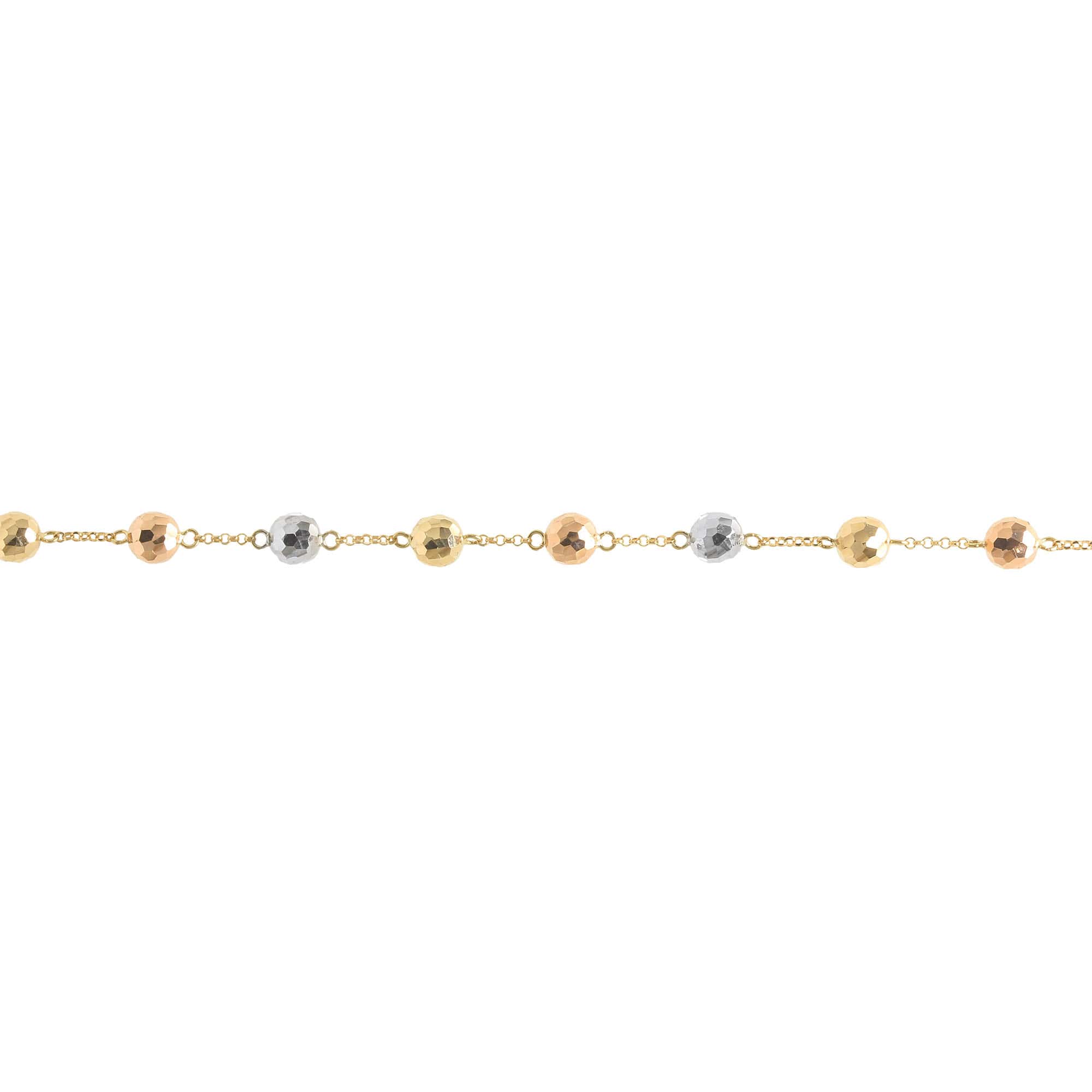 Pulseira Bola 7mm Diamantada Tricolor 21cm Ouro 18k