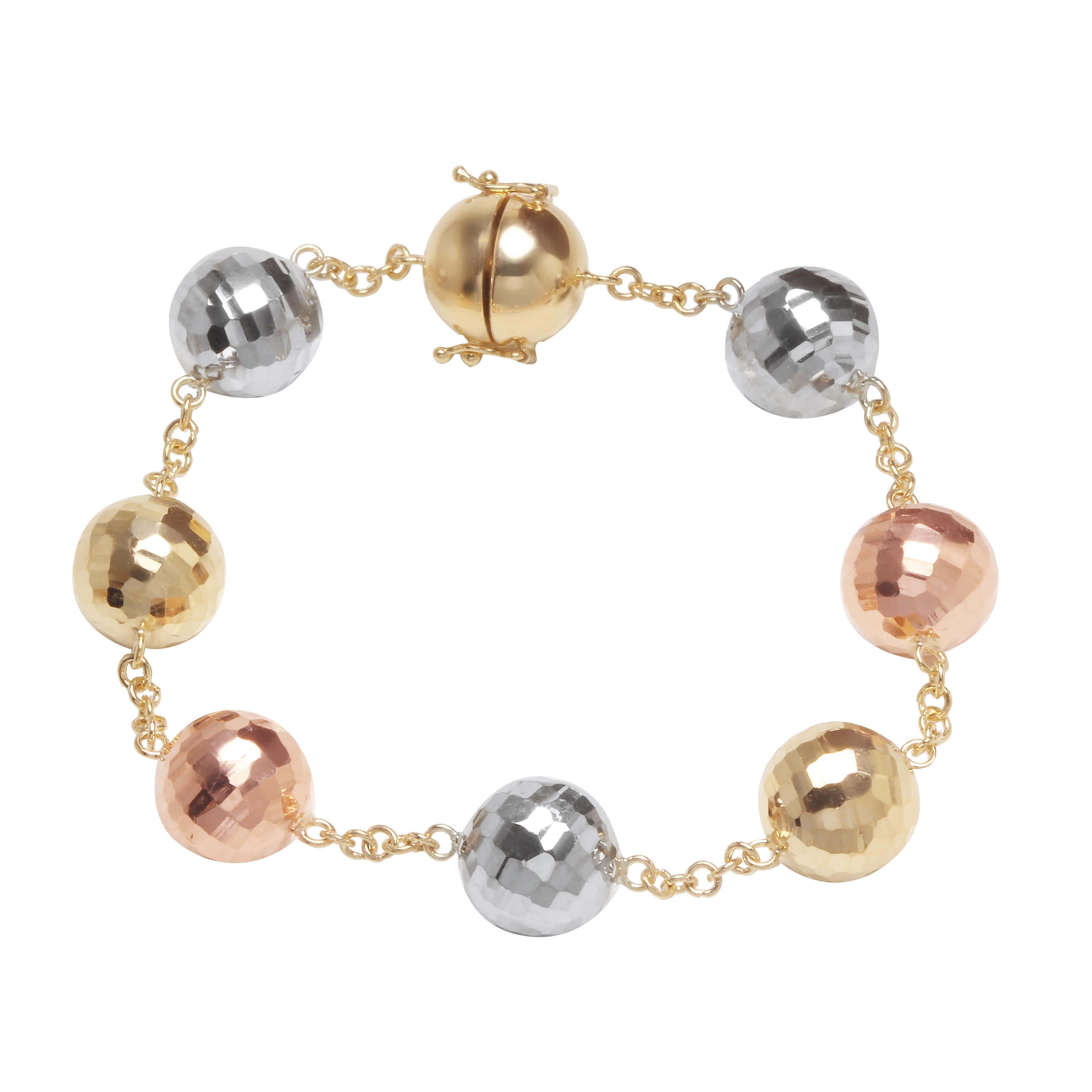 Pulseira Bola 12mm Diamantada 20cm Tricolor Ouro 18k