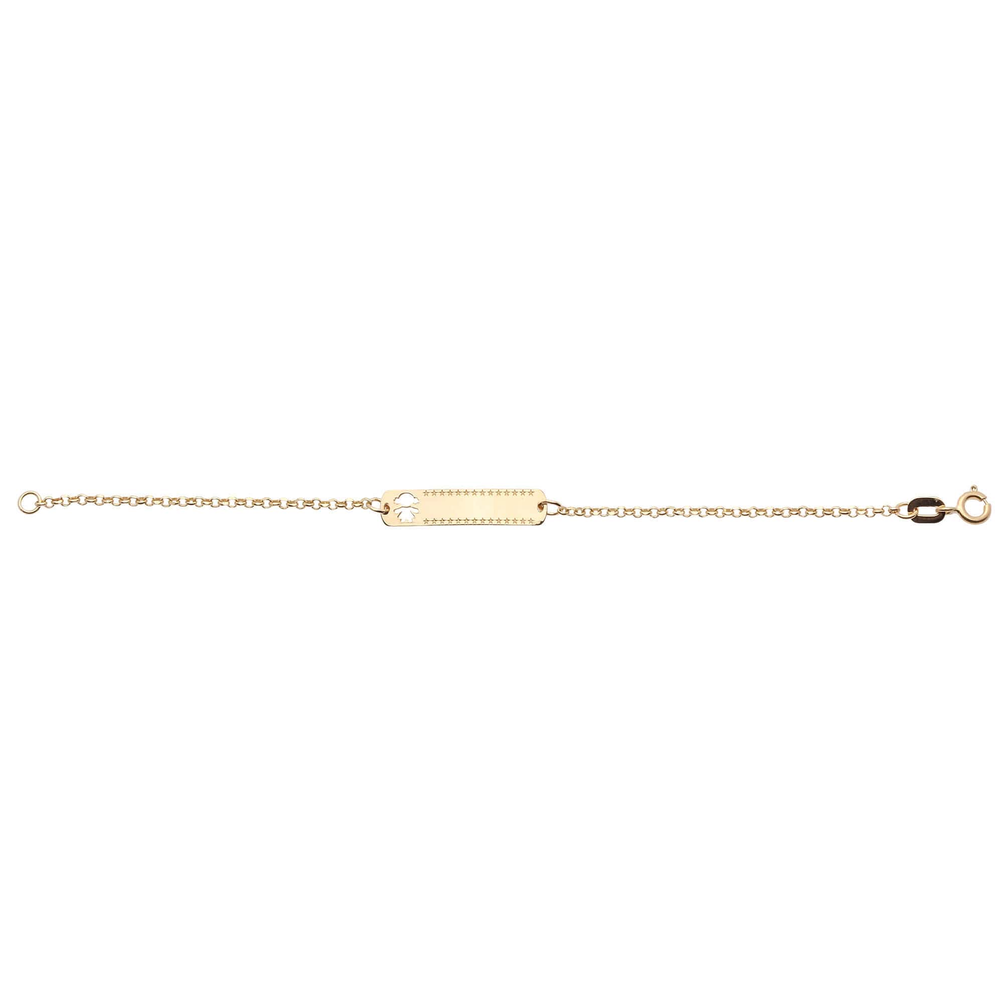 Pulseira Infantil de Plaquinha Menina Vazado Ouro 18k