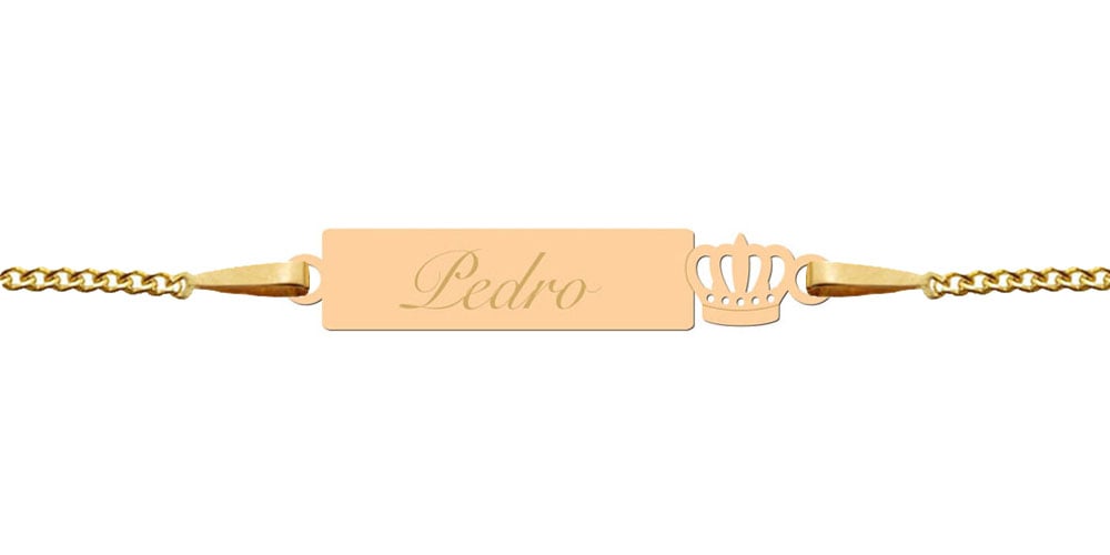 Pulseira Infantil Plaquinha e Coroinha Ouro 18k