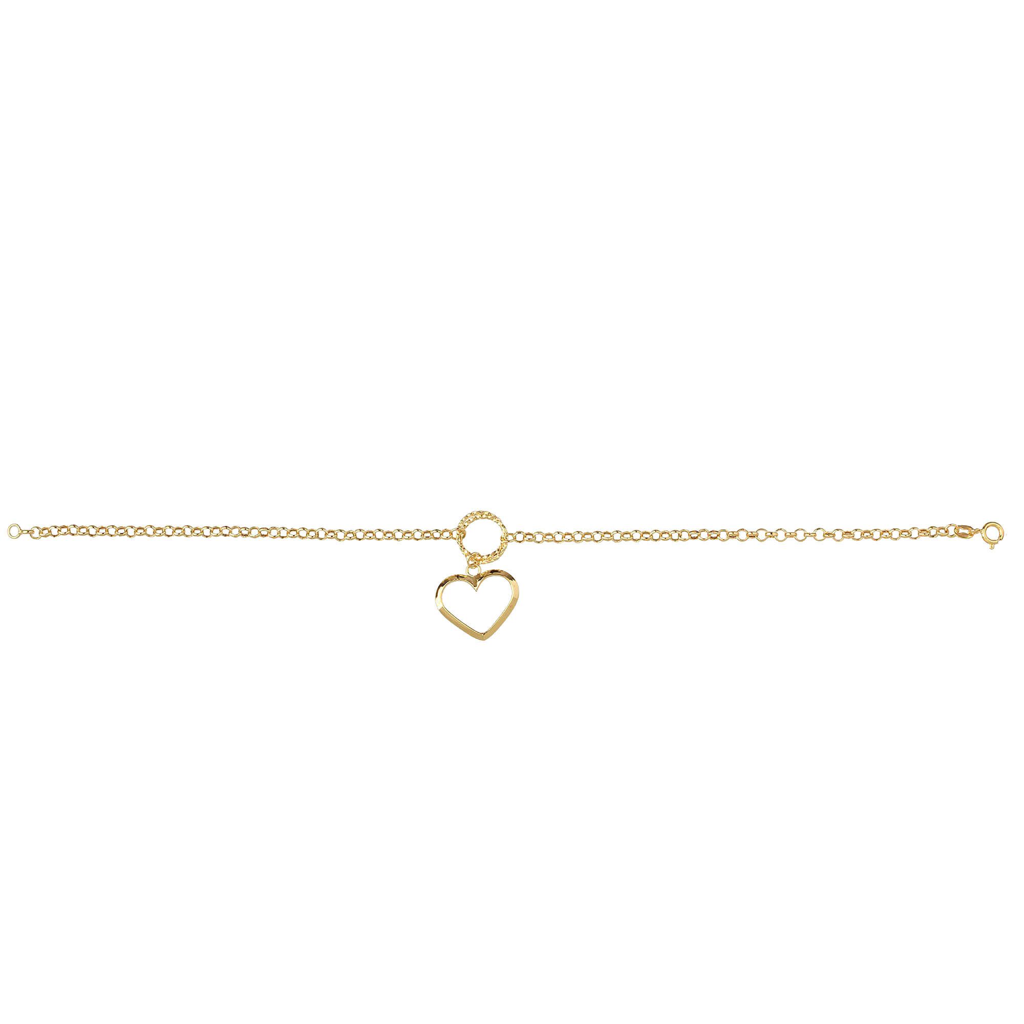 Pulseira Portuguesa com Pingente Coração Ouro 18k