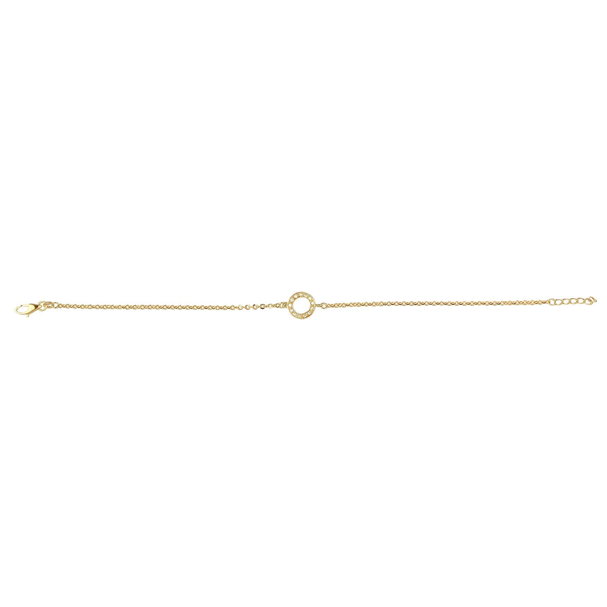 Pulseira Malha Bailarina com Círculo Cravejado Ouro 18k