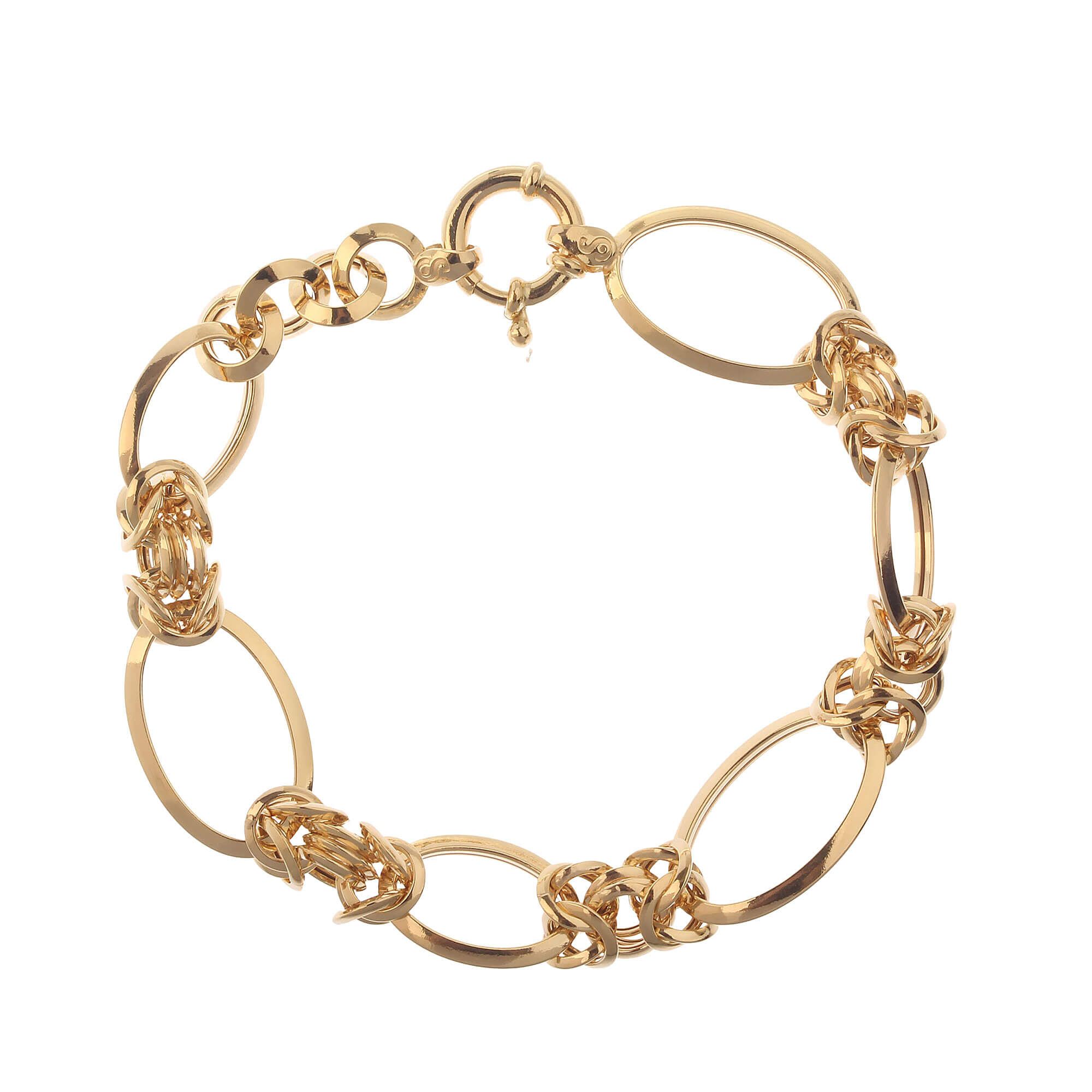 Pulseira Elos Ovais Entrelaçados e Navete Ouro 18k