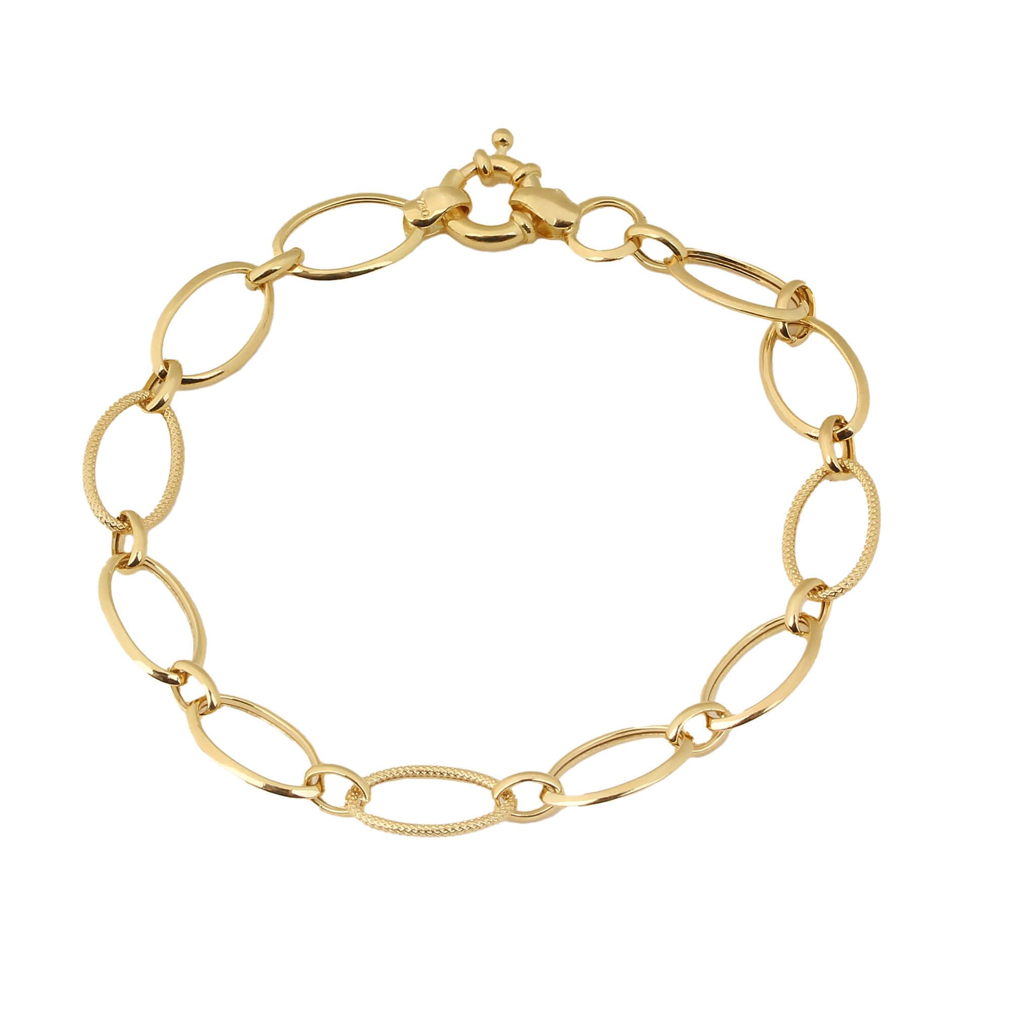 Pulseira Elos Navete Liso/Fosco Ouro 18k