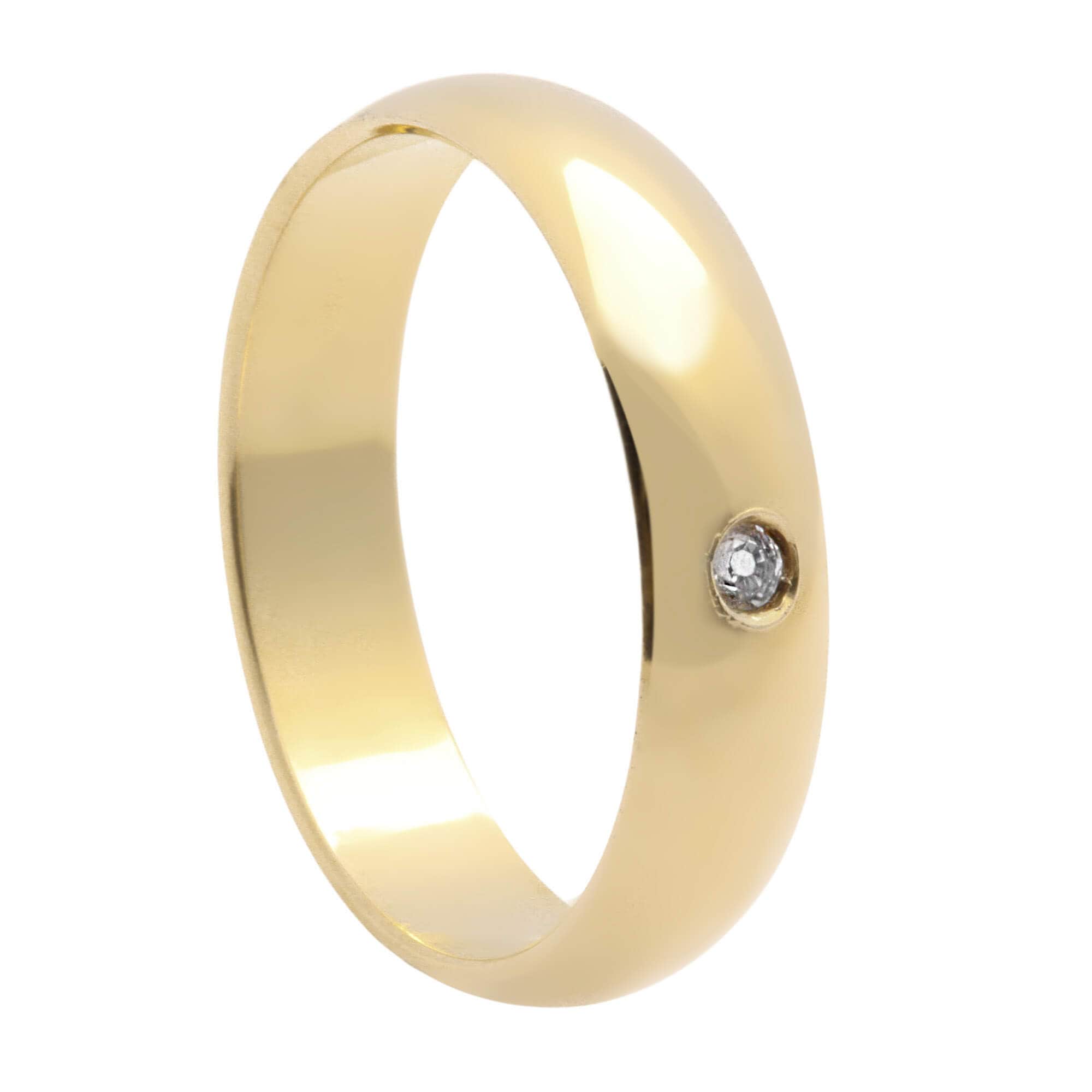 Aliança Comfort 5mm com 1 Zircônia Ouro 18k