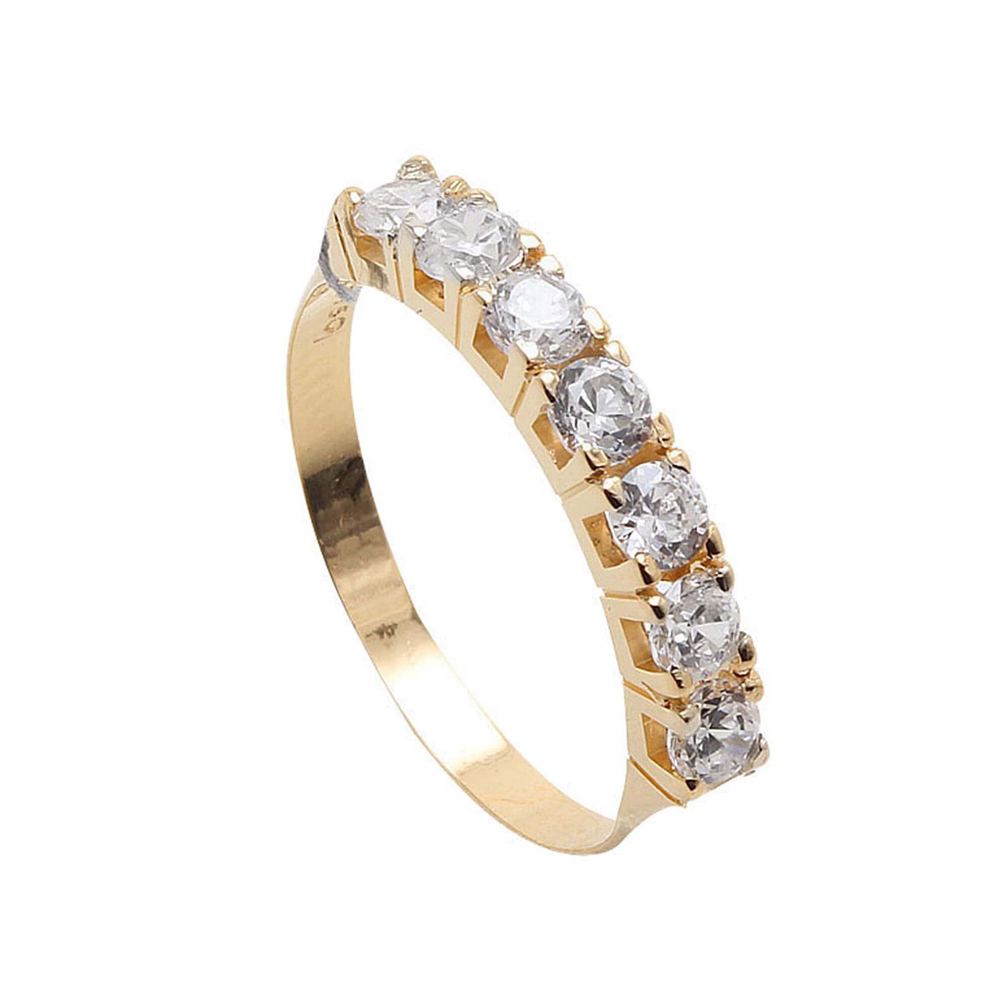 Anel Meia Aliança com Diamantes de 10 pontos Amarelo Ouro 18k